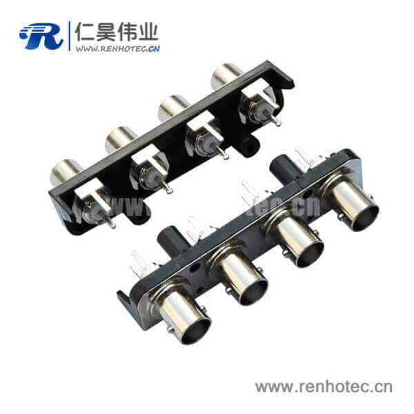 EB-001-0010 bnc1X4黑色塑膠外殼直式射頻同軸PCB板端視頻母頭