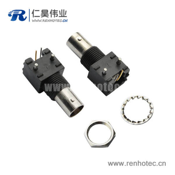 EB-001-0045 bnc插座黑色外殼塑膠 彎式射頻同軸連接器PCB