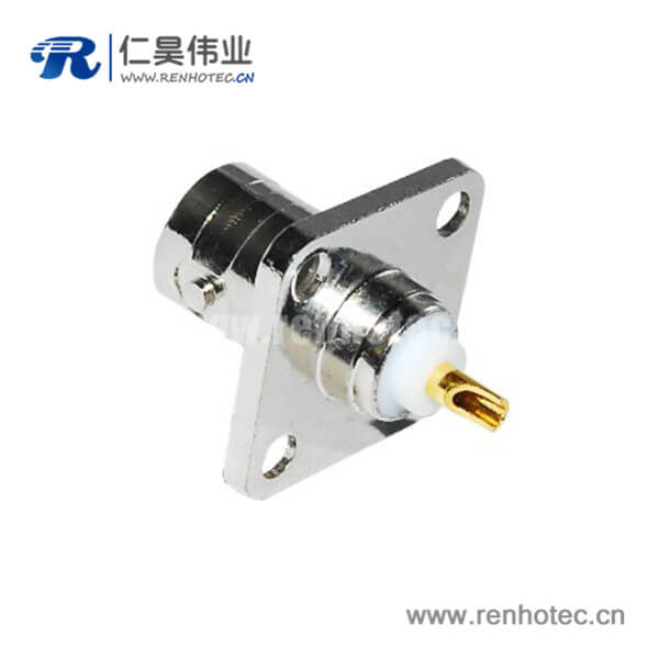 EB-001-0061 BNC4孔方形法蘭母頭直式鋅合金射頻同軸連接器