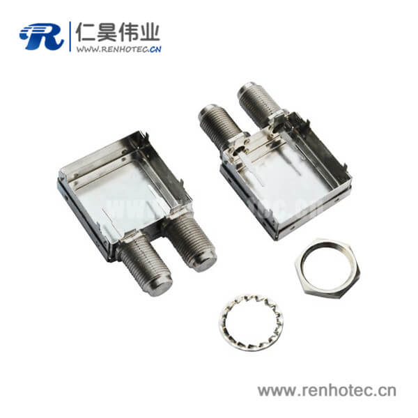 RHT-611-0011 雙頭F頭射頻同軸連接器母頭穿墻式帶屏蔽罩