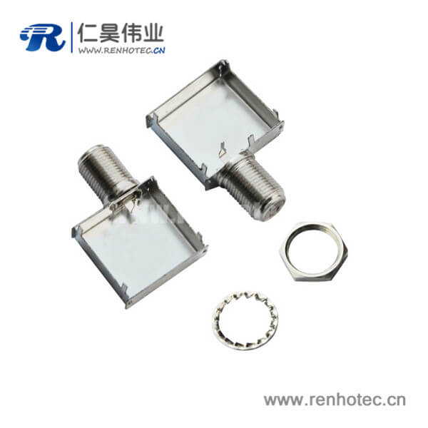 RHT-611-0012 F型射頻同軸連接器母頭彎頭穿墻式帶屏蔽罩