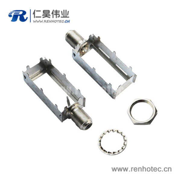RHT-611-0013 f型射頻連接器同軸彎式穿墻式母頭帶屏蔽罩