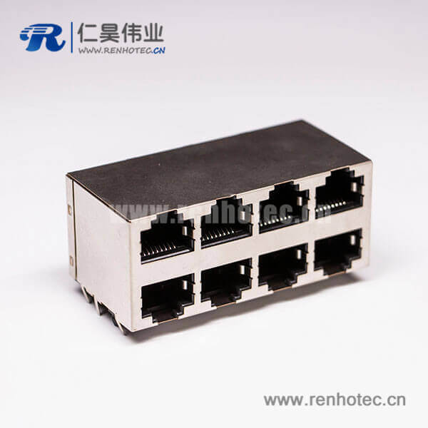 34 rj45接口8口雙排母頭2*4 RJ45帶屏蔽不帶燈