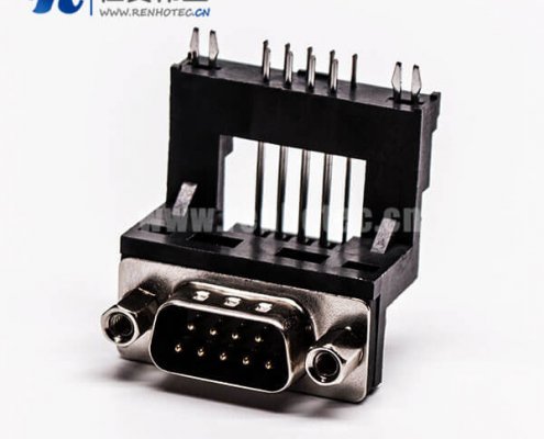 D-Sub 9P公頭彎式高架無(wú)鹵黑膠接PCB板連接器