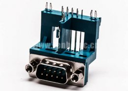 D-SUB連接器封裝公座9針彎式三腳架鉚鎖綠膠