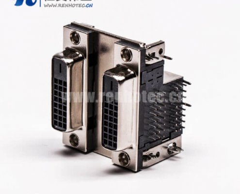 DVI24+1連接器雙胞胎母頭彎式魚(yú)叉插PCB板連接器