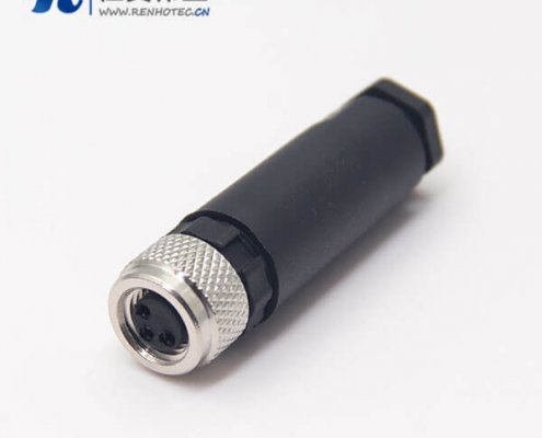 m8內(nèi)螺紋接頭母頭3pin直式插頭接線全塑膠外殼