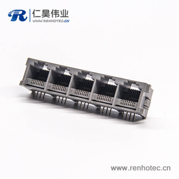 rj45模塊連接器彎式1×5母座8p8c插板接PCB板不帶屏蔽 rj45模塊連接器彎式1x5母座8p8c插板接PCB板不帶屏蔽