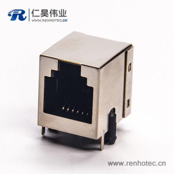 rj12插座6p6c彎式帶屏蔽座子單口插PCB板不帶燈 rj12插座6p6c彎式帶屏蔽座子單口插PCB板不帶燈