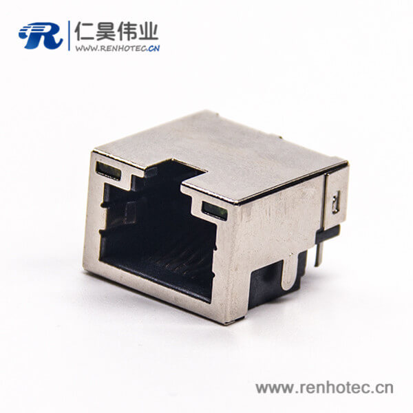 rj45座屏蔽網絡插座彎式沉板插PCB板帶燈 rj45座屏蔽網絡插座彎式沉板插PCB板帶燈