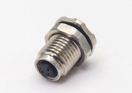 圓形防水m5連接器3pin母頭插座防水焊線式前鎖板面板安裝