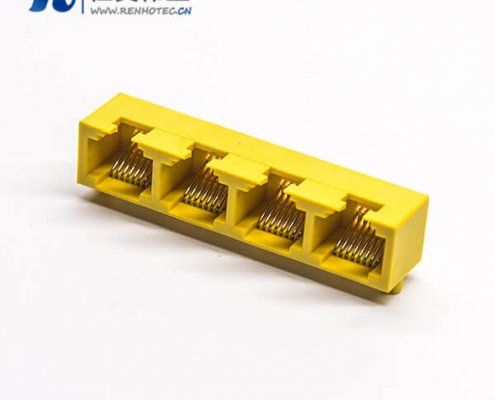 90度rj45網絡模塊化連接器黃色全塑外殼插板不帶燈不帶屏蔽