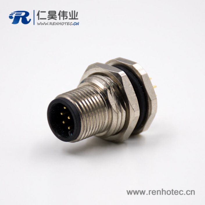 防水連接器M12板端插座8芯公頭A扣直式前鎖板接PCB板傳感器 防水連接器M12板端插座8芯公頭A扣直式前鎖板接PCB板傳感器