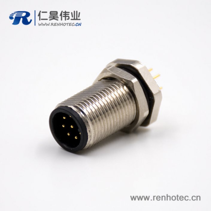 焊板M12板端插座8芯公頭A扣直式前鎖板接PCB板防水連接器 焊板M12板端插座8芯公頭A扣直式前鎖板接PCB板防水連接器