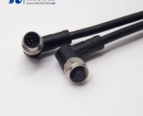 m12航空電纜8芯A型90度直式防水公對(duì)母不帶屏蔽1M AWG24