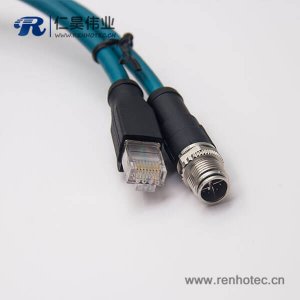 m12 8芯 X型轉rj45電纜m12不帶屏蔽直式公頭轉rj45直式水晶頭1M AWG24