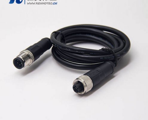 c型螺紋m12 5芯直式電纜公對(duì)母插頭不帶屏蔽傳感器1M AWG22