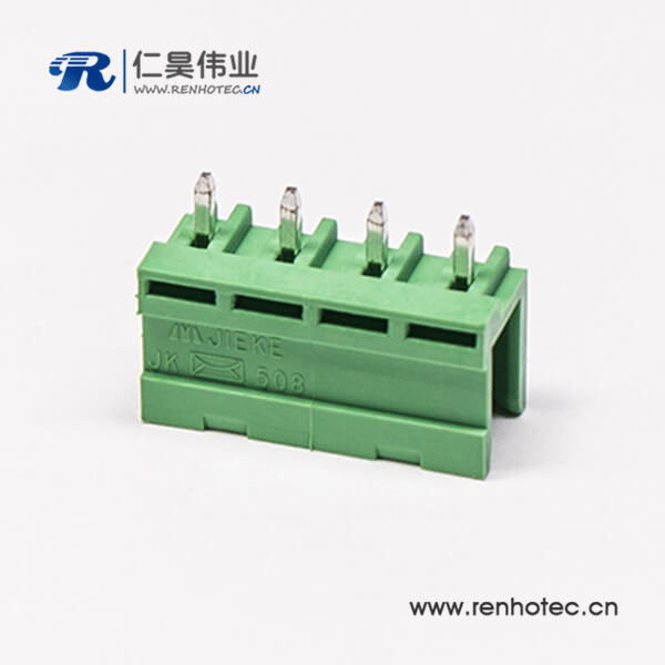PCB插拔式4芯直式穿孔插板式接線端子PCB板安裝綠色
