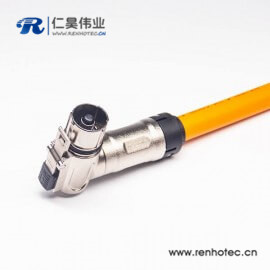 高壓插頭90°帶屏蔽直式單芯金屬互鎖轉接線25CM