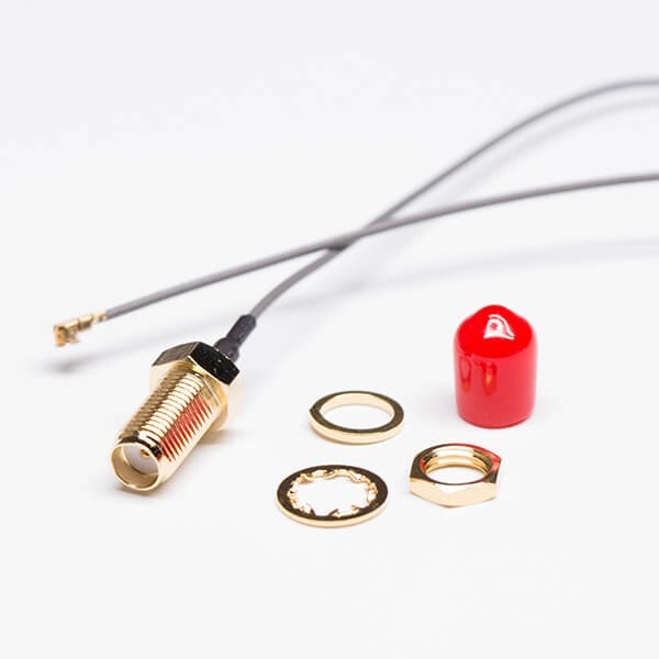sma-female-bulkhead-cable-straight-with-gray-coaxial-cable-rf113ipex- SMA線材(直式前鎖穿墻防塵母頭11.4牙)接灰色同軸線纜RF1.13 接IPEXⅠ