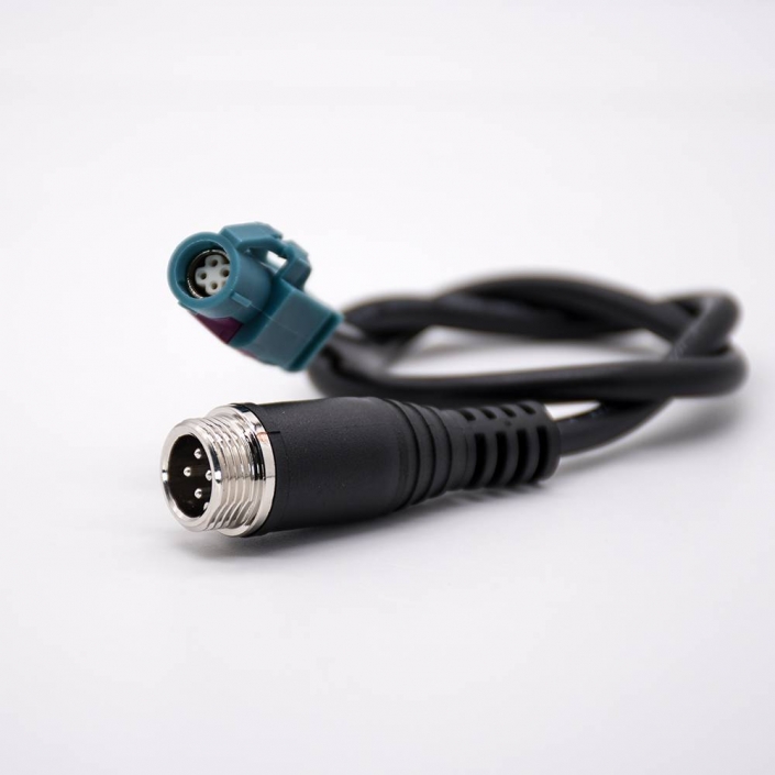 Fakra線纜連接器HSD直式Z型母頭轉GX12 4芯公頭連接線束 Fakra線纜連接器HSD直式Z型母頭轉GX12 4芯公頭連接線束