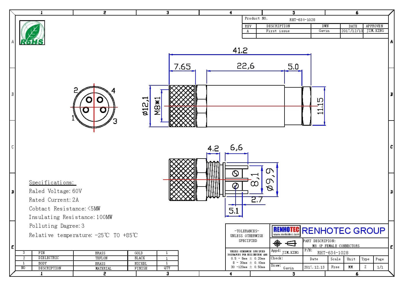 M8現場組裝插頭4芯母直式不帶屏蔽塑料外殼M8*1.0定制