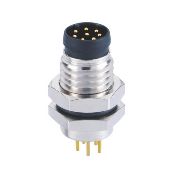 M8 PCB連接器A型板端插板式前鎖8芯公插座工業連接器