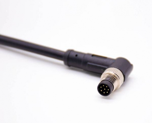 傳感器M8連接器8針彎公轉直母后鎖板C編碼注塑線單邊線