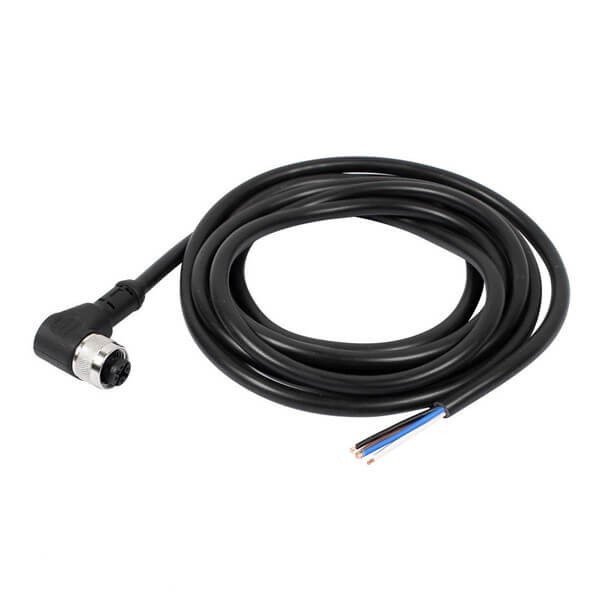 M12連接器 4pin母彎頭A型編碼預鑄式帶線型防水插頭單邊線1M AWG22