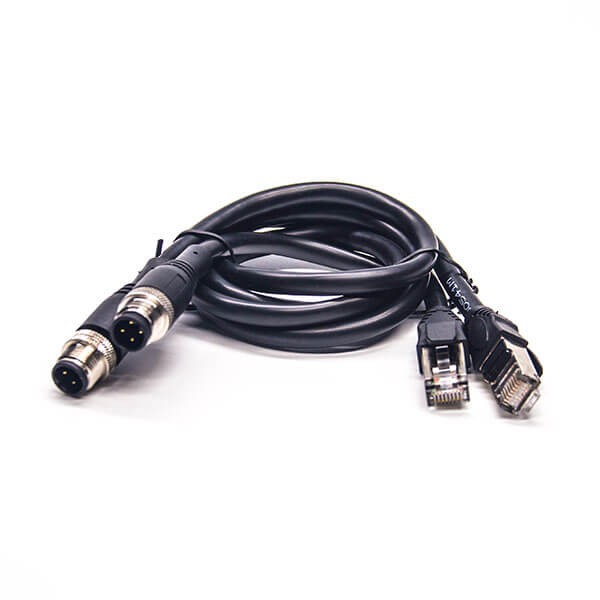 RJ45轉4針M12插頭公頭雙邊接線連接器