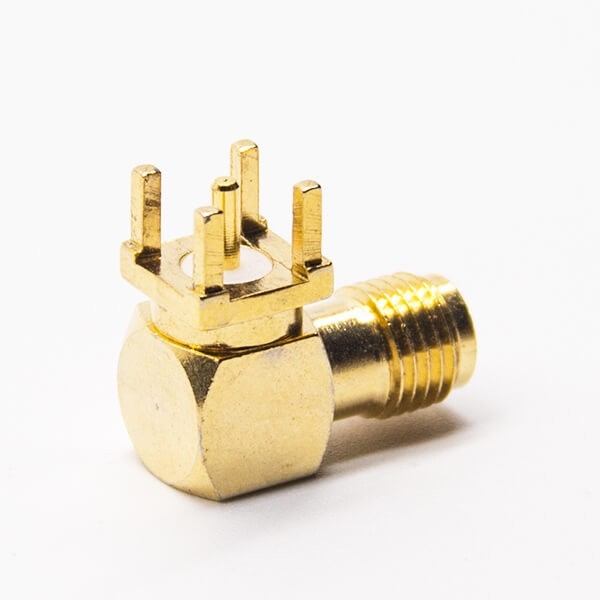 同軸SMA接頭母頭連接器彎式插孔接PCB板鍍金 同軸SMA接頭母頭連接器彎式插孔接PCB板鍍金