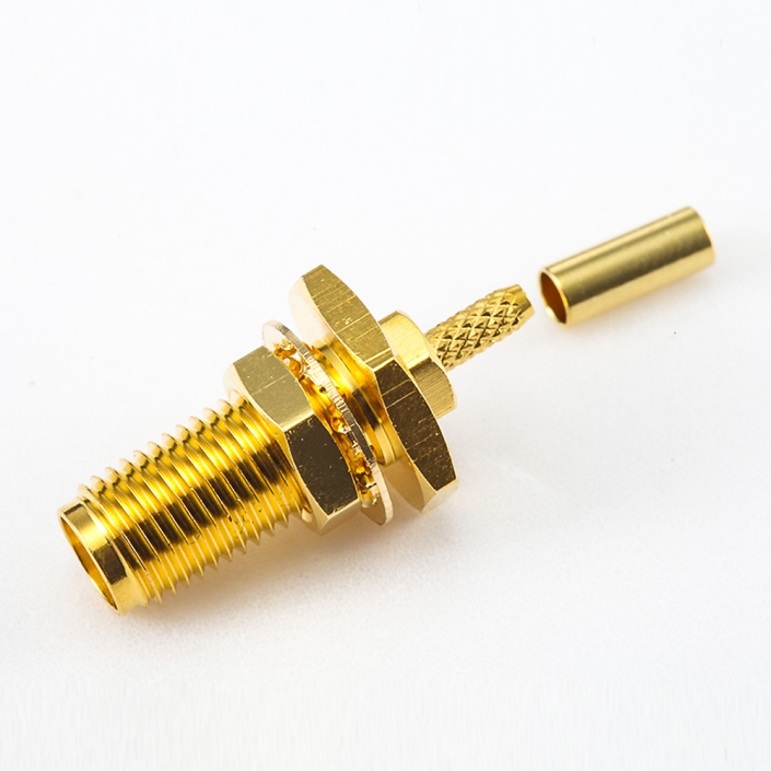 SMA壓接母頭連接器直式面板安裝前鎖穿墻用于RG178 / 1.37mm / 1.45mm SMA壓接母頭連接器直式面板安裝前鎖穿墻用于RG178 / 1.37mm / 1.45mm