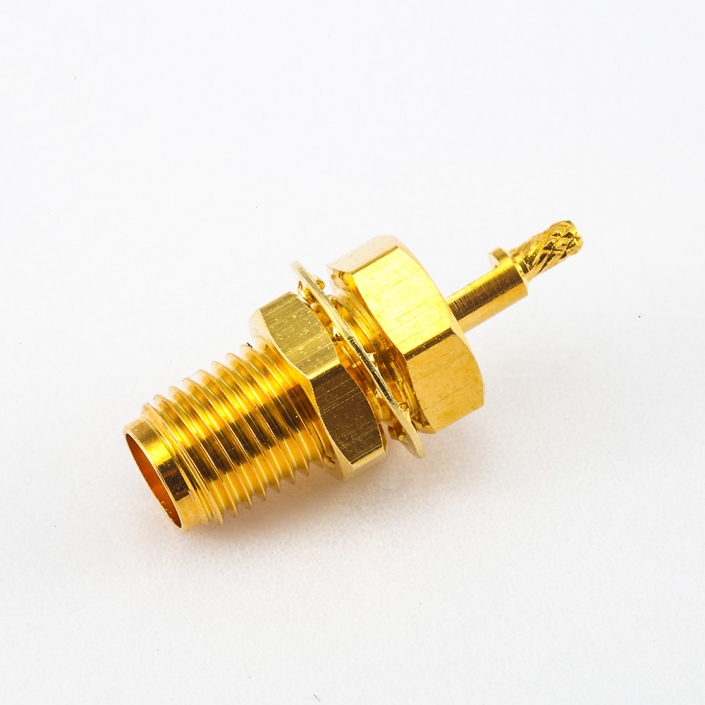 SMA母頭連接器面板安裝前鎖穿墻直式開天窗壓接式用于1.13mm / 1.32mm接線 SMA母頭連接器面板安裝前鎖穿墻直式開天窗壓接式用于1.13mm / 1.32mm接線