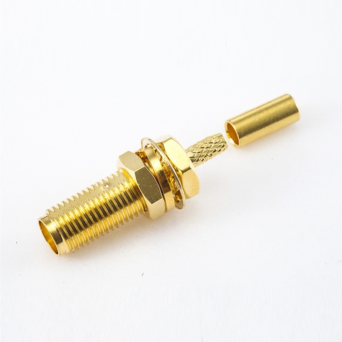 壓接RG174 / RG316 / LMR100 SMA連接器母頭直式前鎖穿墻 壓接RG174 / RG316 / LMR100 SMA連接器母頭直式前鎖穿墻