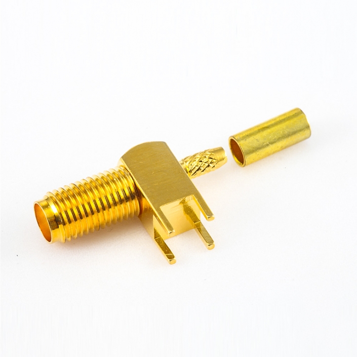 PCB SMA連接器插孔母頭彎式壓接用于RG316 / RG174 / LMR100 PCB SMA連接器插孔母頭彎式壓接用于RG316 / RG174 / LMR100