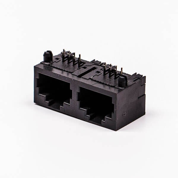rj45直通式雙網口插座母頭彎式8全塑黑色無燈接PCB板 rj45直通式雙網口插座母頭彎式8全塑黑色無燈接PCB板
