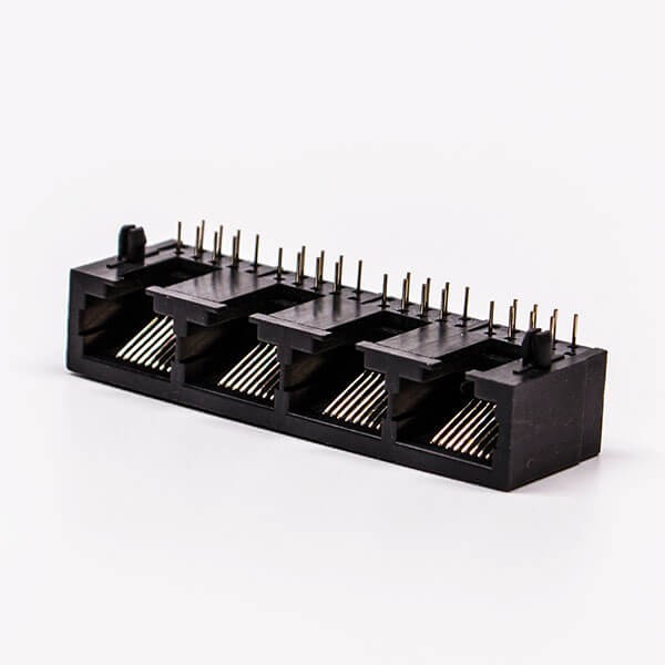 rj45插座接口4口全塑黑色母90度無燈不帶屏蔽接PCB rj45插座接口4口全塑黑色母90度無燈不帶屏蔽接PCB