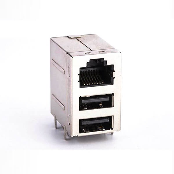 RJ45連接器加雙層USB2.0母座連接器屏蔽不帶燈 RJ45連接器加雙層USB2.0母座連接器屏蔽不帶燈