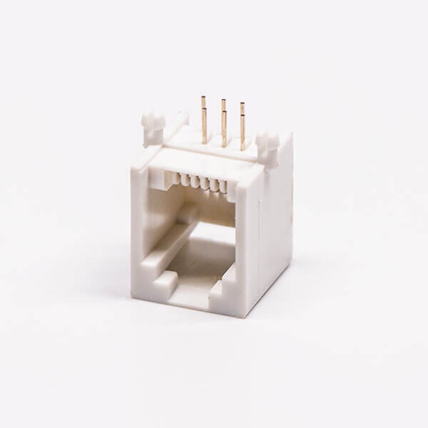 rj12座單口全塑網絡插口白色鍍金彎式接PCB板 rj12座單口全塑網絡插口白色鍍金彎式接PCB板