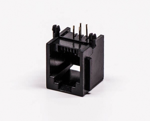 rj45口全塑單口4P網絡黑色不帶燈90°接PCB板