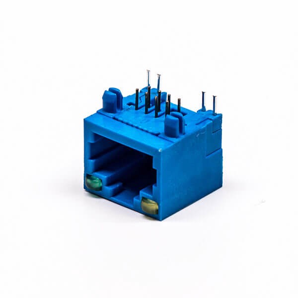 rj45網線接口母座彎式全塑藍色單口8p帶燈連接器