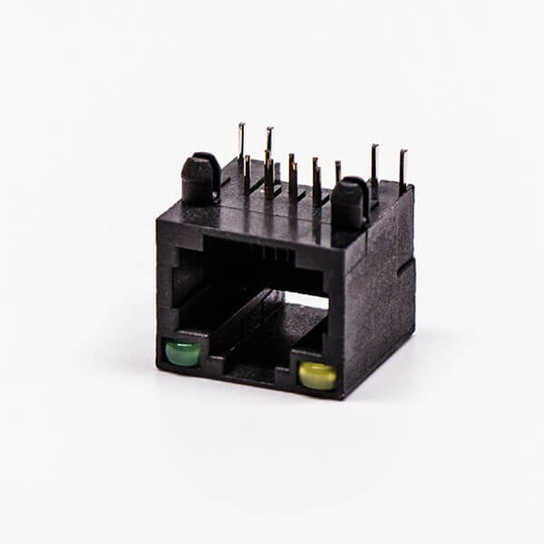 rj45插座帶燈全塑黑色母座帶燈90度8p網線接口無屏蔽