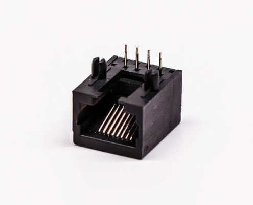 rj45全塑網口黑色單口母座彎角不帶屏蔽PCB板端