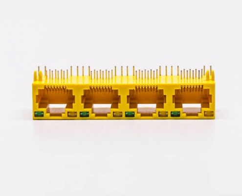 rj45以太網接口黃色4口90度不帶屏蔽帶燈母座