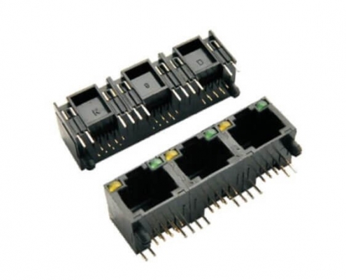 RJ45帶燈全塑3連體1*3帶燈非屏蔽網絡插座8P8C