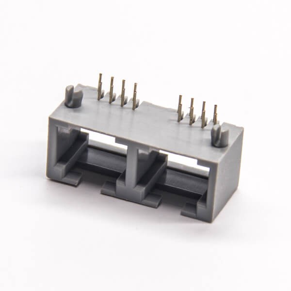 雙口rj45插座灰色全塑8p8c彎式插座dip接PCB板不帶屏蔽 雙口rj45插座灰色全塑8p8c彎式插座dip接PCB板不帶屏蔽