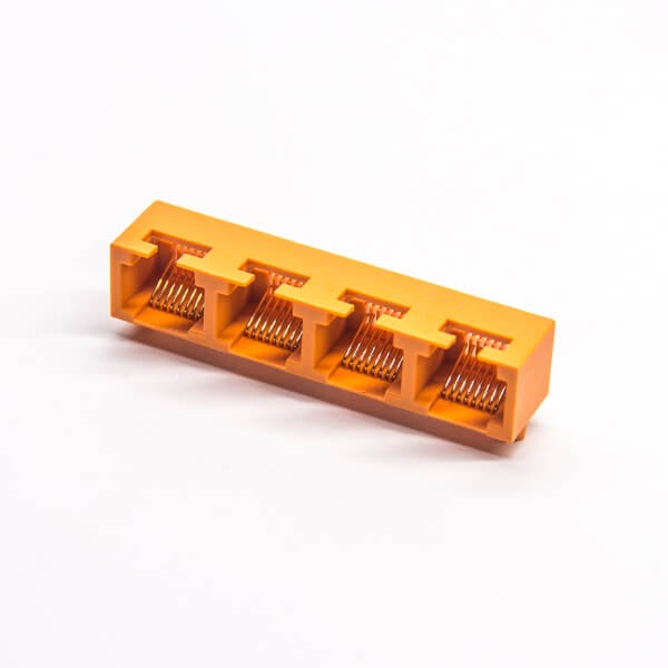 rj45模塊90度母頭連接器橙色單排4端口8p8c彎插PCB板不帶屏蔽 rj45模塊90度母頭連接器橙色單排4端口8p8c彎插PCB板不帶屏蔽