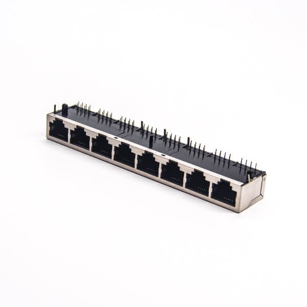 Rj458口網絡插座彎式90度插PCB板帶屏蔽模塊 Rj458口網絡插座彎式90度插PCB板帶屏蔽模塊