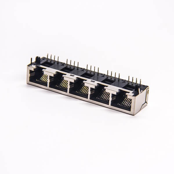 5口rj45彎式90度8p8c帶屏蔽以太網插座插PCB板 5口rj45彎式90度8p8c帶屏蔽以太網插座插PCB板
