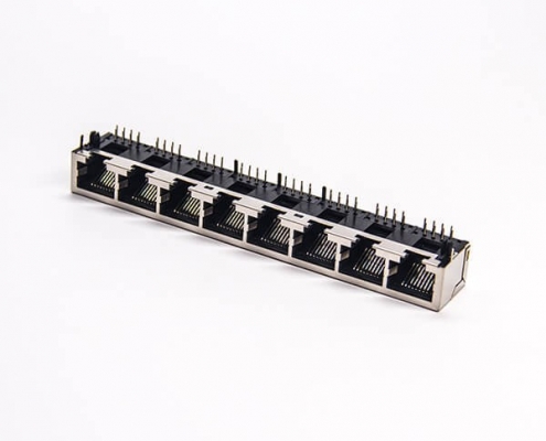 rj458口1*8彎式90度帶屏蔽以太網(wǎng)端口穿孔式接PCB板